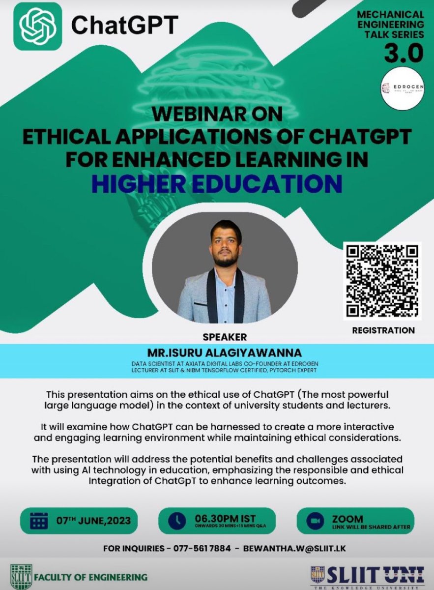 Ethical Applications of ChatGPT for Enhanced Learning in Higher Education - flyer