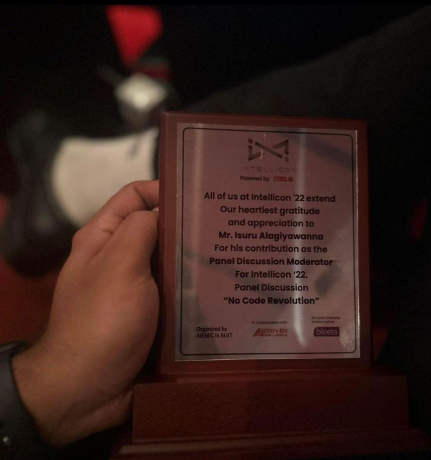 Intellicon '22 token of appreciation for moderating No Code Revolution
